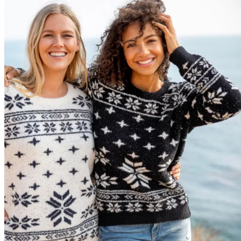New Barefoot Dreams CozyChic Seaside Crewneck Pullover in Cream Fair Large